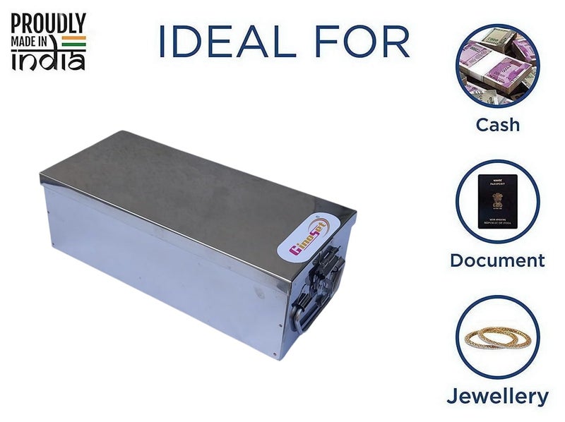 GinoSet ® Stainless Steel Locker Boxes,Cheque Book Box, Jewelry Boxes, Cash Box,Bank Locker Box, Peti Size - 8 Inch Cash Box (8" Long (Small) - 8" x 4" x 3") - Image 2