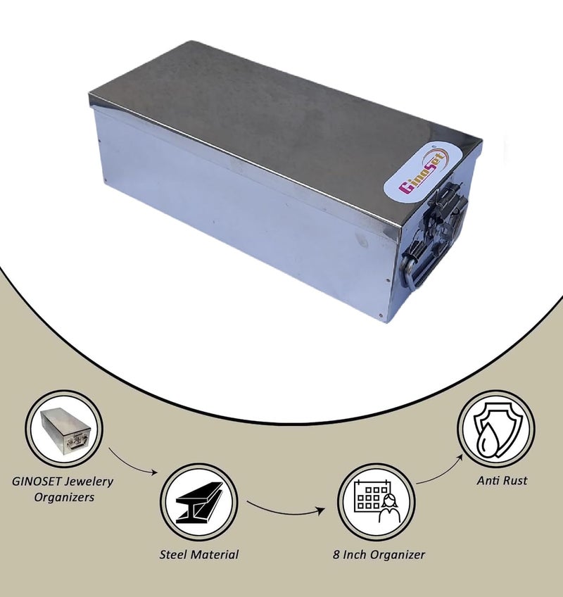 GinoSet ® Stainless Steel Locker Boxes,Cheque Book Box, Jewelry Boxes, Cash Box,Bank Locker Box, Peti Size - 8 Inch Cash Box (8" Long (Small) - 8" x 4" x 3") - Image 1