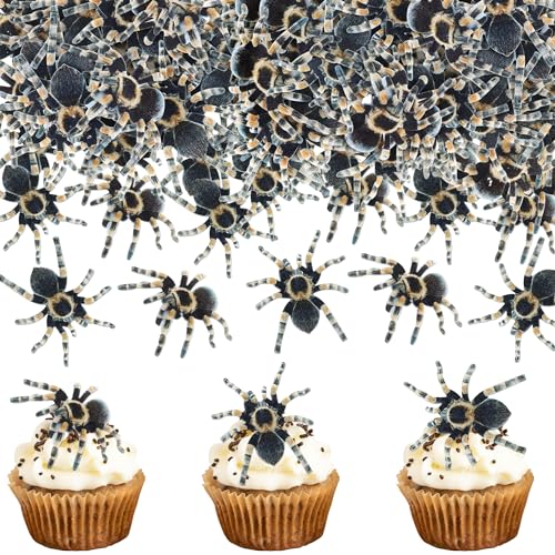 Ercadio 40Pcs Spider Edible Cupcake Toppers Realistic Spiders Cupcake Picks Horror Spider Drink Topper for Halloween Party Decorations Halloween Birthday Cake Cupcake Decorations - Image 1