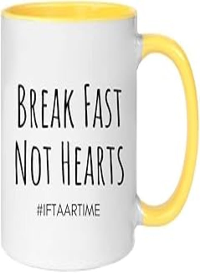 MEC MEC| Break Fast Not Hearts| Ramadan| Iftar time |Tea Cups| Coffee Mug| Coffee Cups| espresso cups| Coffee Travel mug| Cute Mug| Mug Warmer | Ceramic coffee cup| tea cup| 350ml| 11 Oz (LEMON YELLOW)