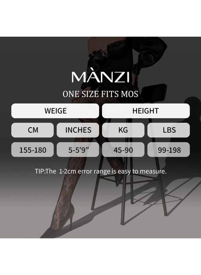 MANZI Patterned Tights for Women Fishnet Stocking(Pack of 4), Diamond&wave,4 Pairs,black, One size - Image 5