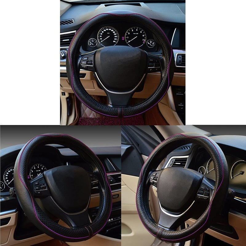 Reswish ESEWALAS Universal Car Steering Wheel Cover,Anti-Slip Leather Steering Wheel Cover,Sports Style Steering Wheel Protector,Car Interior Accessories Auto Steering Wheel Covers (Black with Purple) - Image 4
