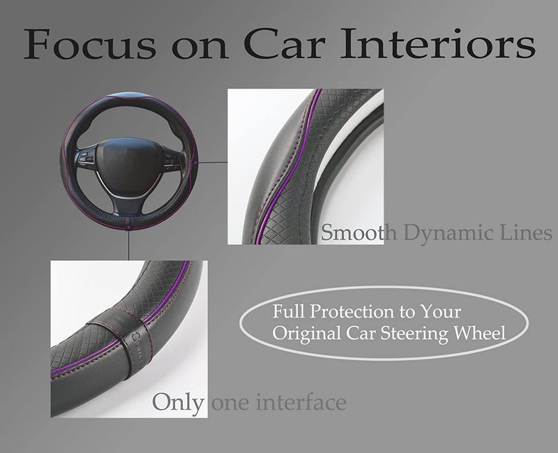 Reswish ESEWALAS Universal Car Steering Wheel Cover,Anti-Slip Leather Steering Wheel Cover,Sports Style Steering Wheel Protector,Car Interior Accessories Auto Steering Wheel Covers (Black with Purple) - Image 3