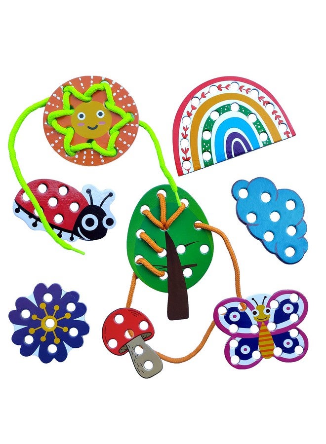 WONDRBOX Lacing Activity for Kids | Includes 8 Big Cardboard Cutouts and 2 Laces | Montessori Educational Toys Gifts for Kids Age 2 3 4 - Multi Color (Nature Lacing-12) - Image 2