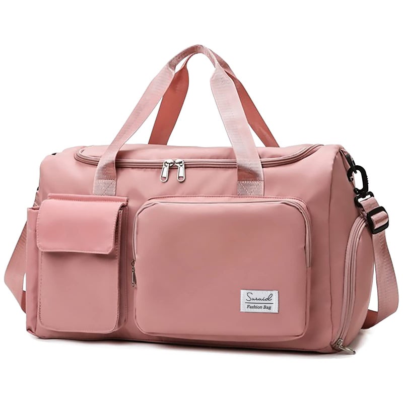 Suruid Travel Yoga Duffel Bag with Shoes Compartment Sports Gym Handbag with Dry Wet Separated Pocket for Training Men and Women Overnight Weekender Bag Pink - Image 2