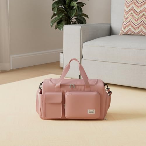 Suruid Travel Yoga Duffel Bag with Shoes Compartment Sports Gym Handbag with Dry Wet Separated Pocket for Training Men and Women Overnight Weekender Bag Pink - Image 3