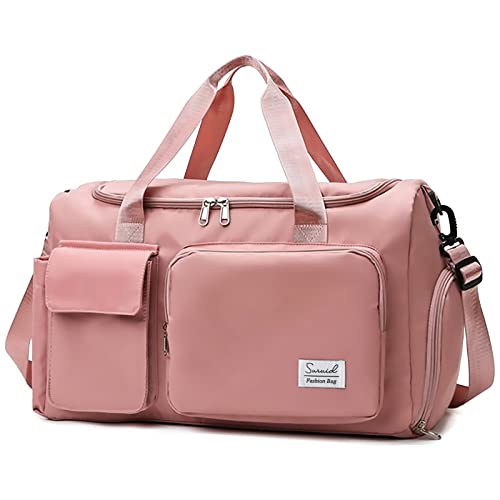 Suruid Travel Yoga Duffel Bag with Shoes Compartment Sports Gym Handbag with Dry Wet Separated Pocket for Training Men and Women Overnight Weekender Bag Pink - Image 1