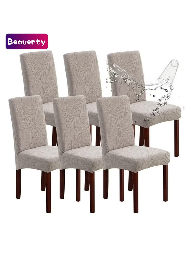 Beauenty 6 PCS Waterproof Chair Covers for Dining Room, Stretch Jacquard Dining Chair Slipcovers, Removable Washable Chair Protector for Kitchen, Hotel, Restaurant,Light grey - Image 1