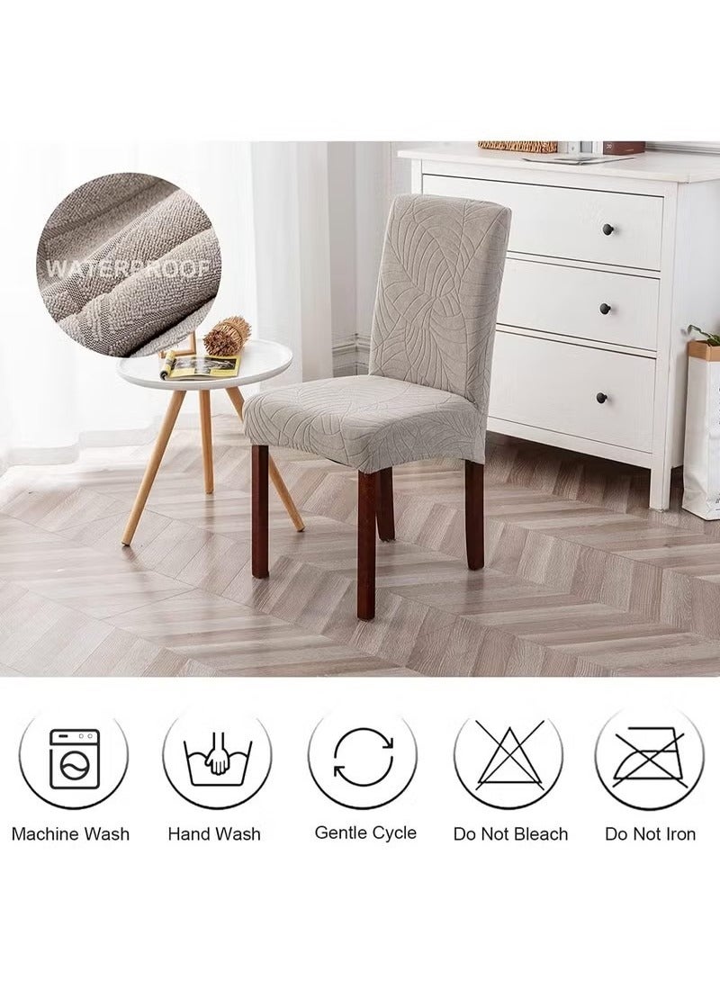 Beauenty 6 PCS Waterproof Chair Covers for Dining Room, Stretch Jacquard Dining Chair Slipcovers, Removable Washable Chair Protector for Kitchen, Hotel, Restaurant,Light grey - Image 3