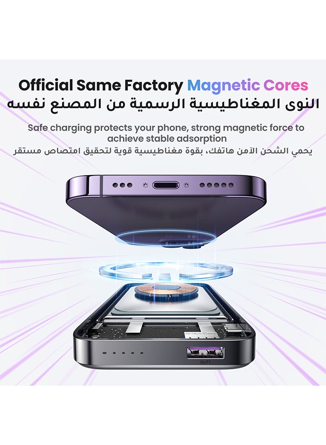 يو جرين باور بانك 10000mAh 15 واط مع مسند من ماج سيف، شاحن لاسلكي محمول مع منفذ PD 20 واط USB-C وشاحن محمول منفذ شحن سريع 22.5 واط كيو سي 3.0 علبة بطاريات لبطارية ماج سيف سلسلة ايفون 15/14/13/12 10000 mAh - Image 3