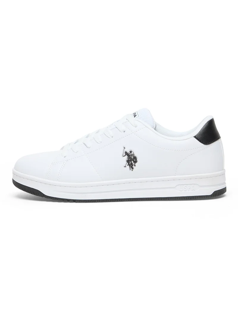 U.S. Polo Assn. Men's White Low-Top Sneakers with Black Heel Accent - Stylish Lace-Up Design with Comfort Cushioned Sole for Everyday Wear