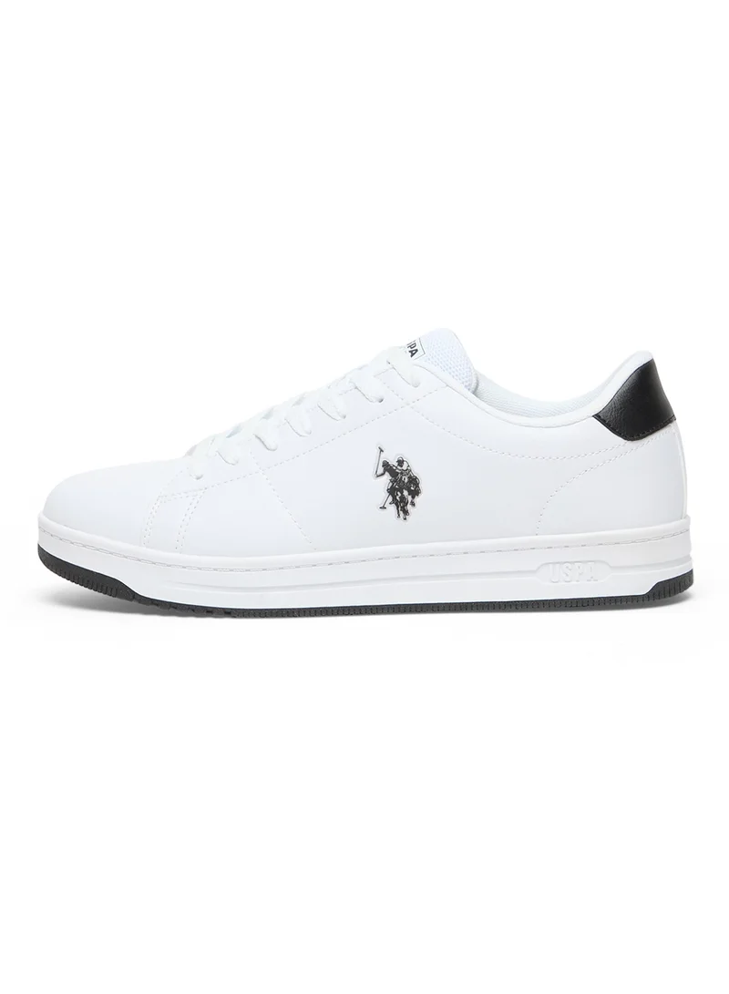 U.S. Polo Assn. Men's White Low-Top Sneakers with Black Heel Accent - Stylish Lace-Up Design Shoes with Comfort Cushioned Sole for Everyday Wear