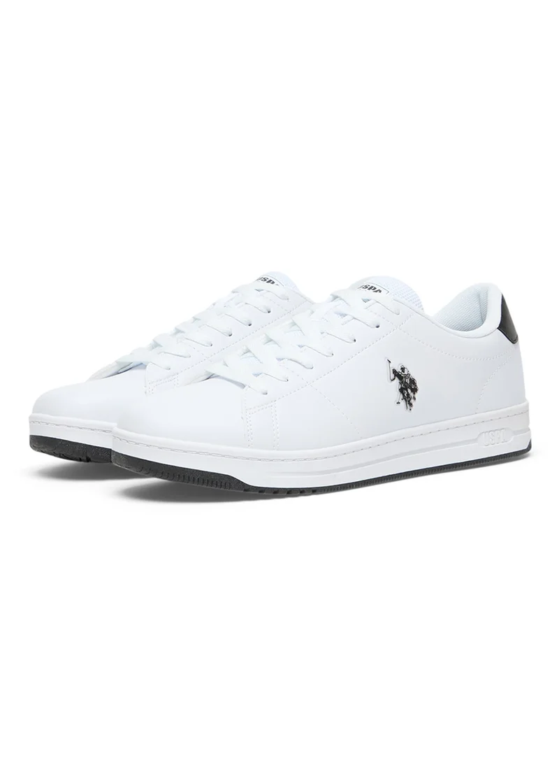 U.S. Polo Assn. Men's White Low-Top Sneakers with Black Heel Accent - Stylish Lace-Up Design Shoes with Comfort Cushioned Sole for Everyday Wear