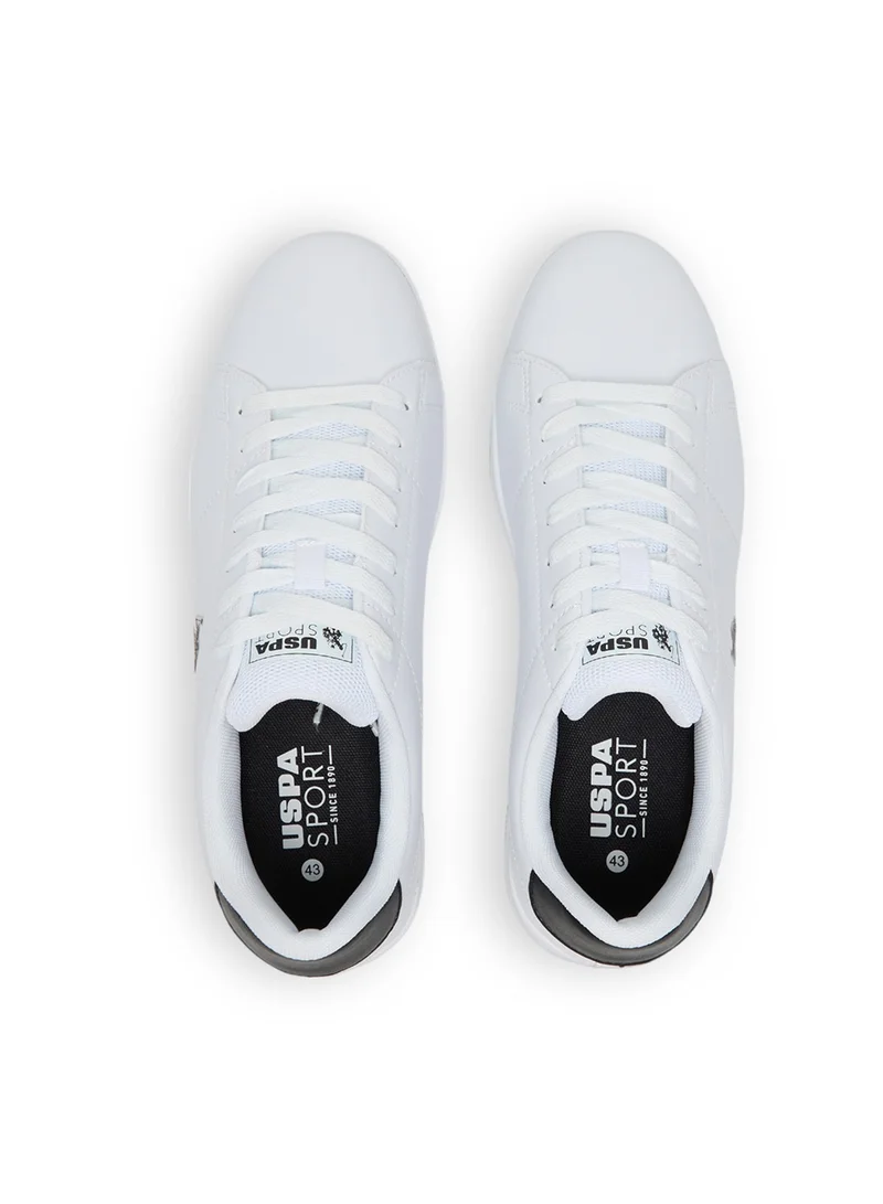 U.S. Polo Assn. Men's White Low-Top Sneakers with Black Heel Accent - Stylish Lace-Up Design Shoes with Comfort Cushioned Sole for Everyday Wear