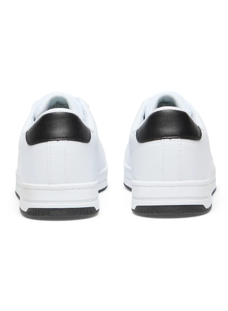 U.S. Polo Assn. Men's White Low-Top Sneakers with Black Heel Accent - Stylish Lace-Up Design Shoes with Comfort Cushioned Sole for Everyday Wear