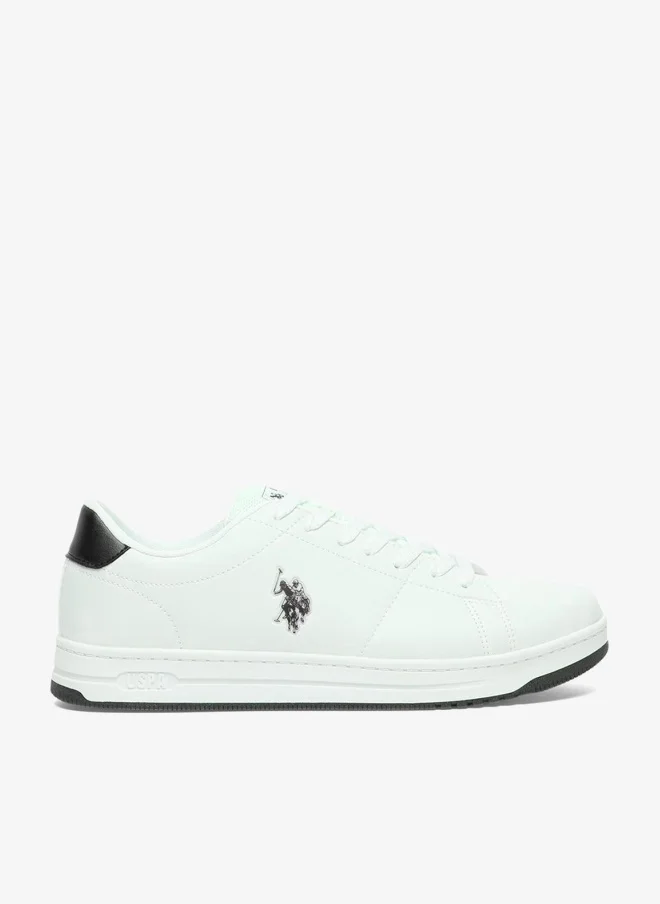 U.S. Polo Assn. Men's White Low-Top Sneakers with Black Heel Accent - Stylish Lace-Up Design Shoes with Comfort Cushioned Sole for Everyday Wear