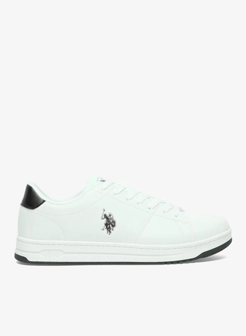 U.S. Polo Assn. Men's White Low-Top Sneakers with Black Heel Accent - Stylish Lace-Up Design Shoes with Comfort Cushioned Sole for Everyday Wear