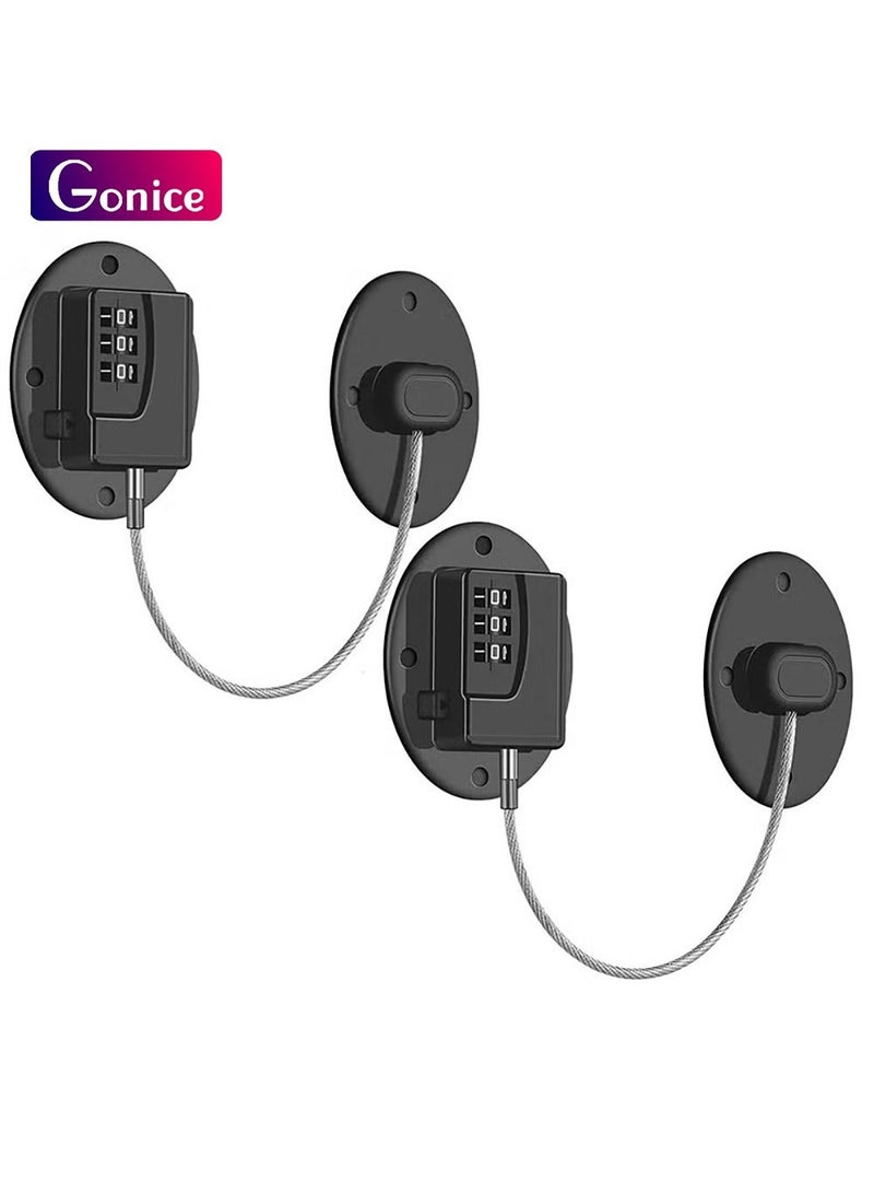 Gonice 2 Pack Refrigerator Locks with Code, Child Cabinet and Drawer Locks | Keyless 3-digit combination cable locks with no-drill adhesive for fridges, freezers, cabinets, drawers and tool chests - Image 1