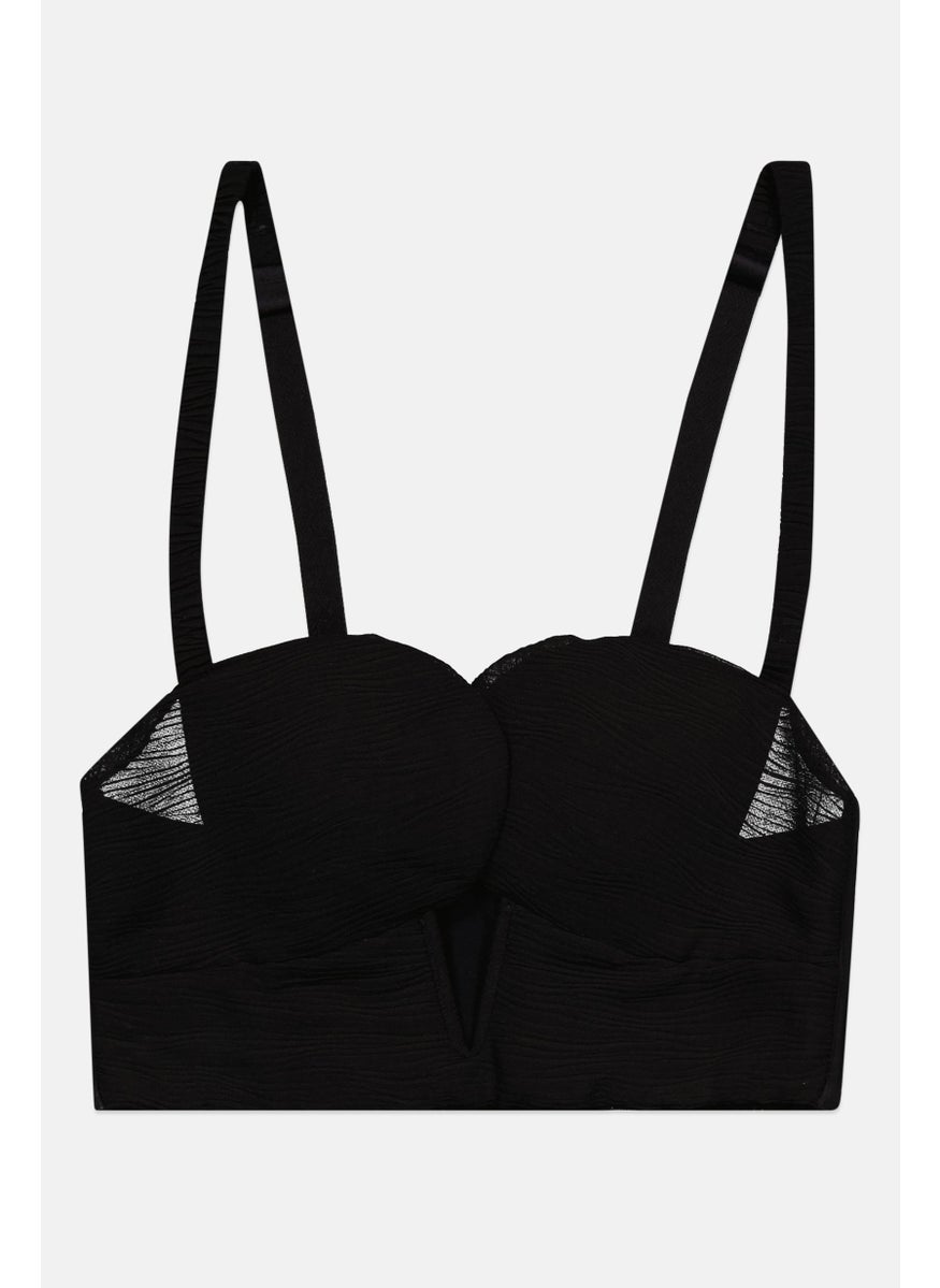 UNDIZ - Women Textured Padded Bra, Black - Image 1