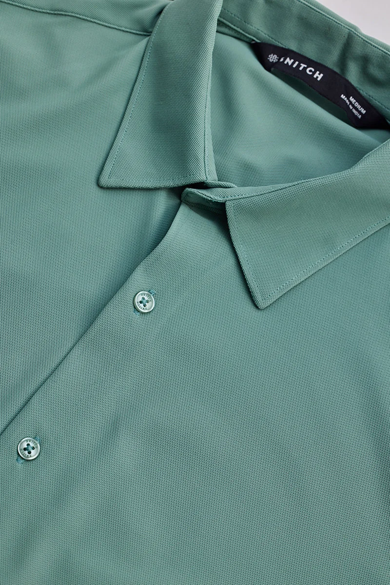 سنيتش Sage Green Textured Long Sleeve Slim Fit Casual Shirt