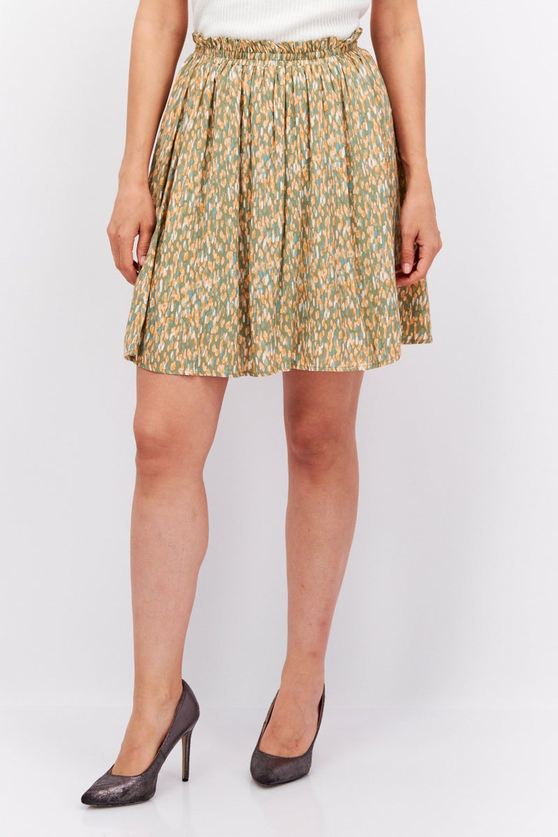 ESPRIT Women Allover Print Pull-On Mini Skirt, Orange Combo - Image 1