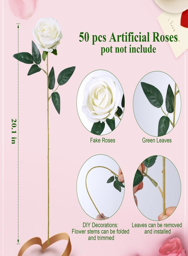 HyeFlora 50 PCS Ivory Roses Artificial Flowers, Fake Roses with Stem Realistic Silk Roses for DIY Wedding Bouquets Tables Centerpieces Arrangements Baby Shower Birthday Home Decor Valentine's Day Gift for Her - Image 5