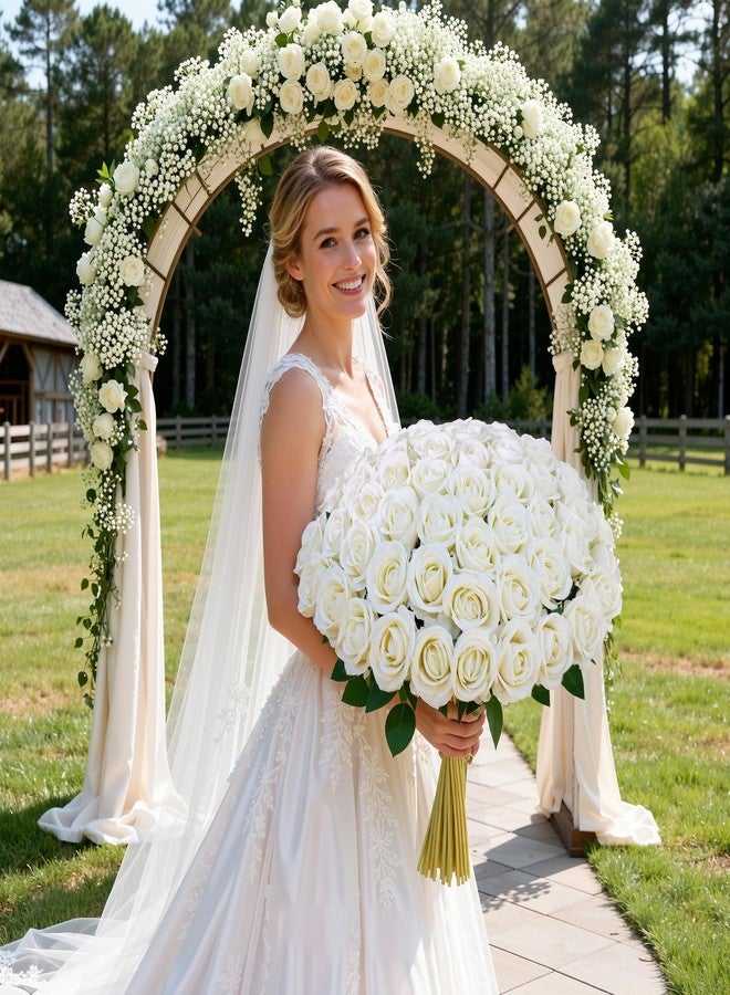 HyeFlora 50 PCS Ivory Roses Artificial Flowers, Fake Roses with Stem Realistic Silk Roses for DIY Wedding Bouquets Tables Centerpieces Arrangements Baby Shower Birthday Home Decor Valentine's Day Gift for Her - Image 2