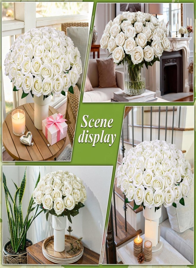 HyeFlora 50 PCS Ivory Roses Artificial Flowers, Fake Roses with Stem Realistic Silk Roses for DIY Wedding Bouquets Tables Centerpieces Arrangements Baby Shower Birthday Home Decor Valentine's Day Gift for Her - Image 4