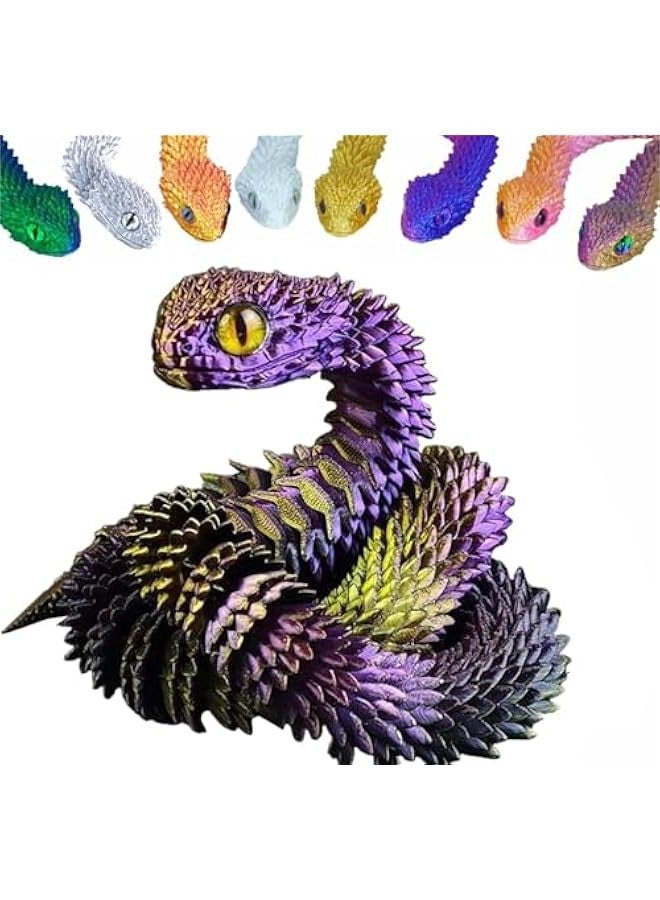 مجموعة حيوانات مطبوعة ثلاثية الابعاد، العاب ثعبان مطبوعة ثلاثية الابعاد، لعبة تململ مرنة مفصلية ثلاثية الابعاد، العاب حيوانات لطيفة ورائعة للاطفال والكبار (ارجواني وذهبي، 11.8 قدم) - Image 1