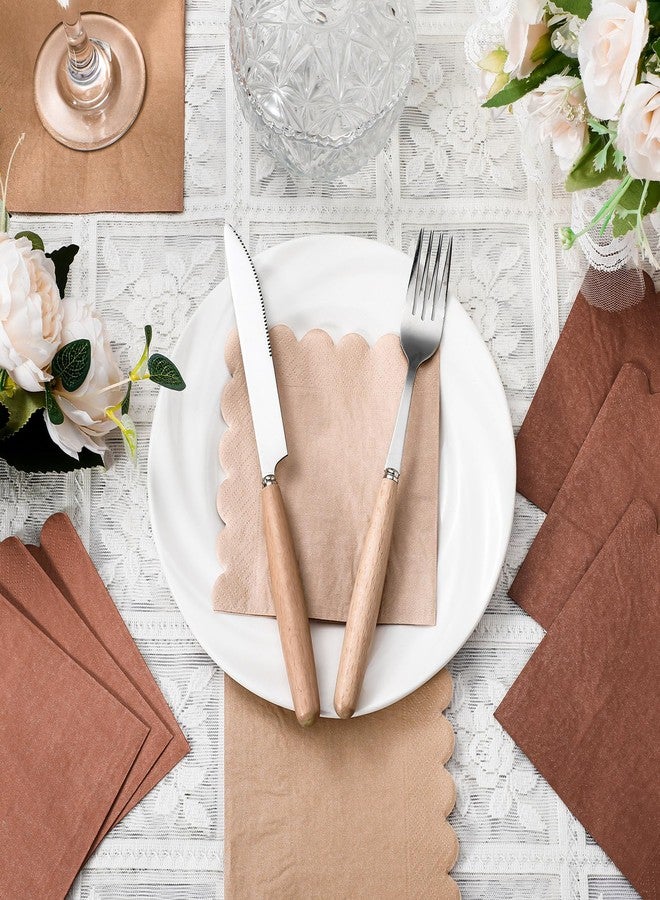 Zhanmai 100 Pack Cocktail Napkins 5 x 5 Inch Scalloped Napkins Beverage Napkins Gradient Color Paper Napkins with Scalloped Edges Thick Disposable Luncheon Napkins for Party Supplies (Earth Tone) - Image 3