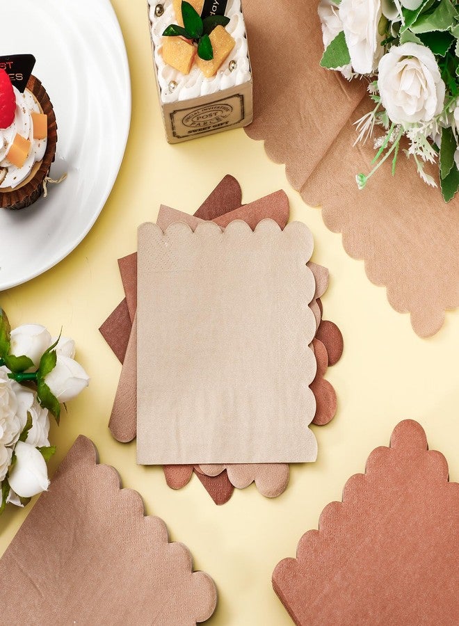 Zhanmai 100 Pack Cocktail Napkins 5 x 5 Inch Scalloped Napkins Beverage Napkins Gradient Color Paper Napkins with Scalloped Edges Thick Disposable Luncheon Napkins for Party Supplies (Earth Tone) - Image 4
