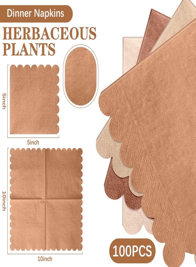 Zhanmai 100 Pack Cocktail Napkins 5 x 5 Inch Scalloped Napkins Beverage Napkins Gradient Color Paper Napkins with Scalloped Edges Thick Disposable Luncheon Napkins for Party Supplies (Earth Tone) - Image 2