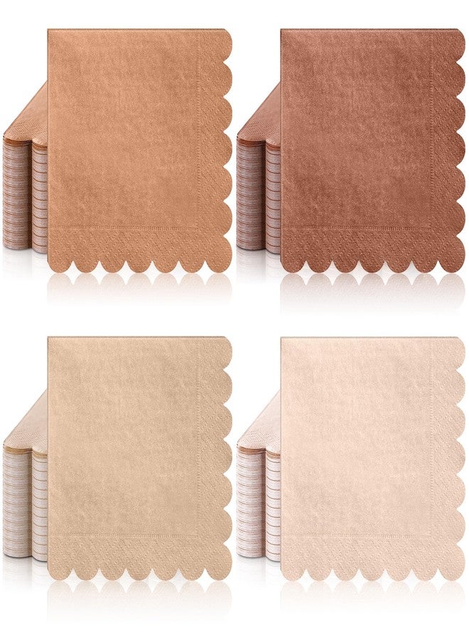 Zhanmai 100 Pack Cocktail Napkins 5 x 5 Inch Scalloped Napkins Beverage Napkins Gradient Color Paper Napkins with Scalloped Edges Thick Disposable Luncheon Napkins for Party Supplies (Earth Tone) - Image 1
