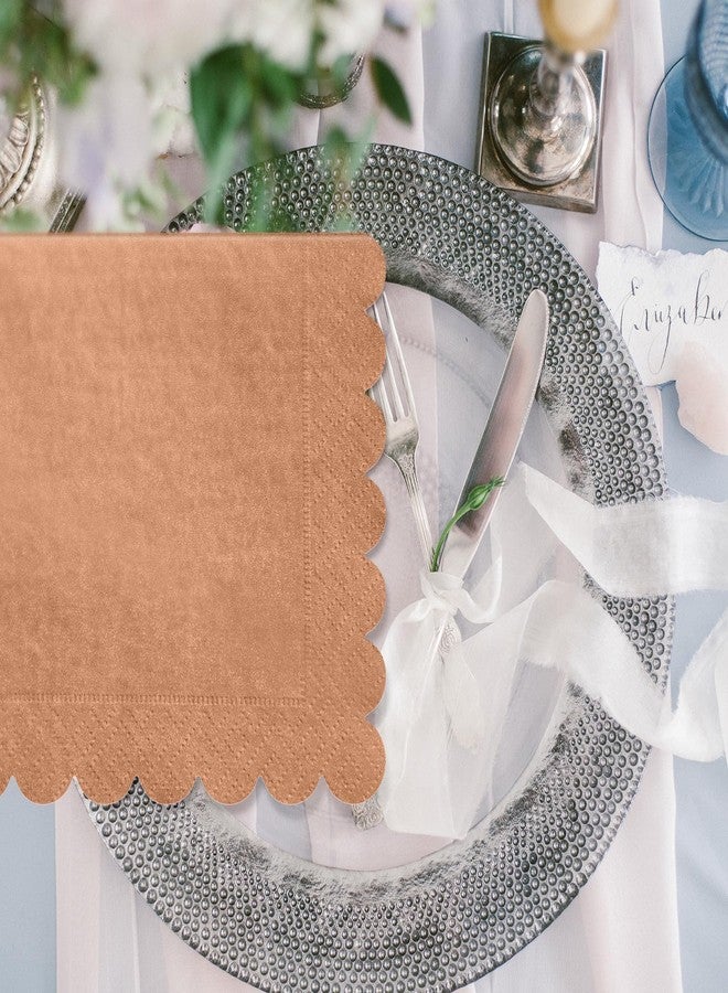 Zhanmai 100 Pack Cocktail Napkins 5 x 5 Inch Scalloped Napkins Beverage Napkins Gradient Color Paper Napkins with Scalloped Edges Thick Disposable Luncheon Napkins for Party Supplies (Earth Tone) - Image 5