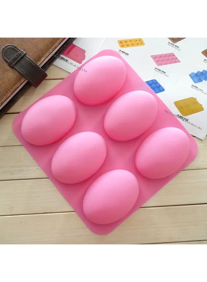 Pink Silicone Mold 6 Cavity Oval Goose Egg Shape For Chocolate Soap Cake Baking - Image 1