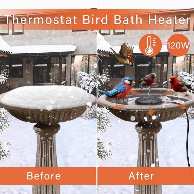 Cearktiy Bird Bath Heater,Birdbaths De-Icer,Birdbath Water Heater Deicer with Thermostatically Controlled,Heated Bird Bath Deicer Suitable for Birdbath Farm Livestock Drinking Outdoors in Winter,Black - Image 3