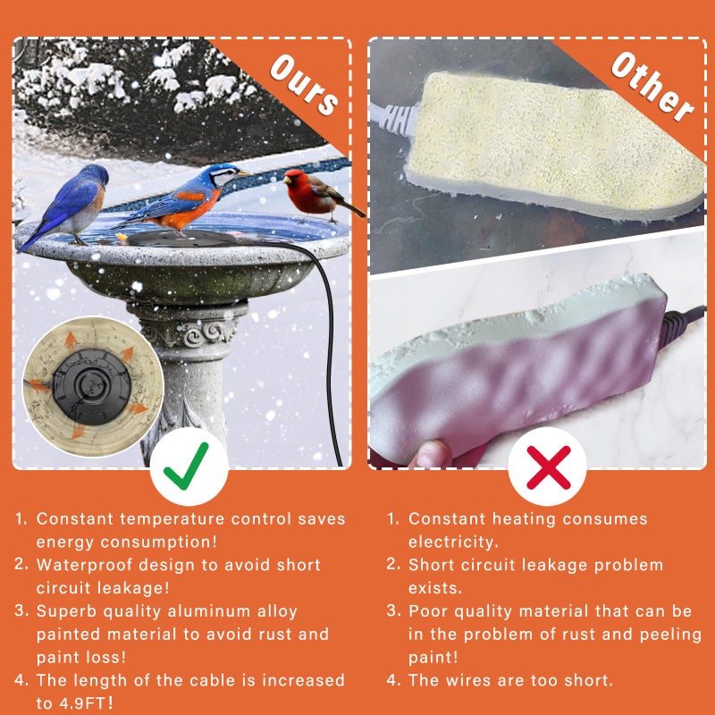 Cearktiy Bird Bath Heater,Birdbaths De-Icer,Birdbath Water Heater Deicer with Thermostatically Controlled,Heated Bird Bath Deicer Suitable for Birdbath Farm Livestock Drinking Outdoors in Winter,Black - Image 4