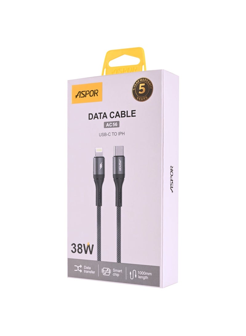 أسبور كيبل جوال ASPOR AC56 USB-C إلى IPH – أداء سريع وجودة عالية لشحن آمن وفعّال 🔋 - Image 1