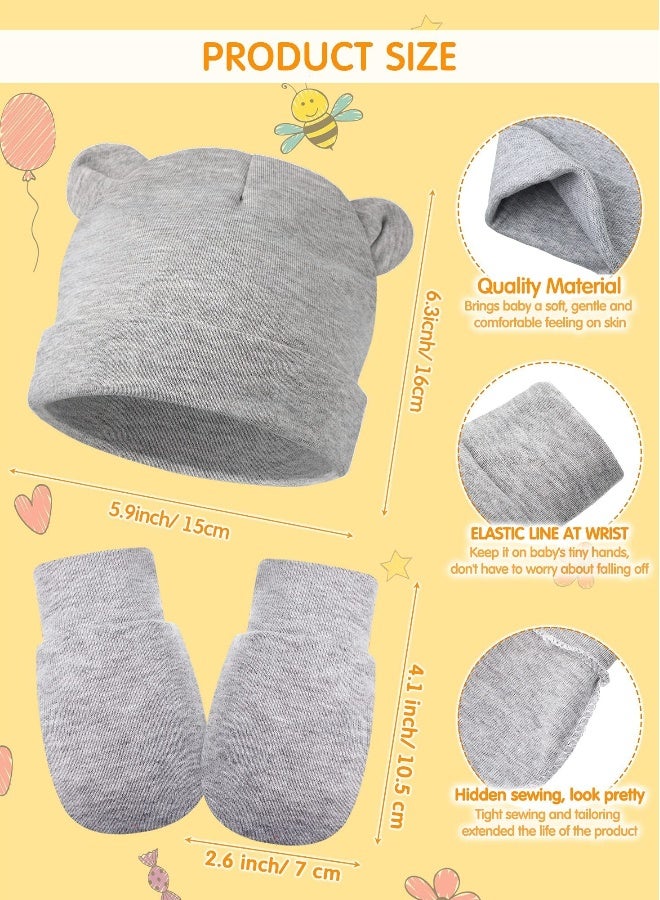 Newborn Baby Fetal Cap and Gloves Set - 6 Cute Cotton Accessories for Hospital (White, Grey, Blue, Black, Dark Blue, Brown) - Beanie and Mittens for Maternity Birth. - Image 3