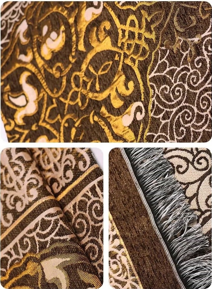 JiuAn Muslim Prayer Rug & Beads Set with Stylish Cylinder Gift Box Janamaz Sajadah Ultra-Soft Taffeta Prayer Mat Perfect Islamic Spiritual Gift for Ramadan Islamic Mosque Dome Pattern Coffee - Image 5