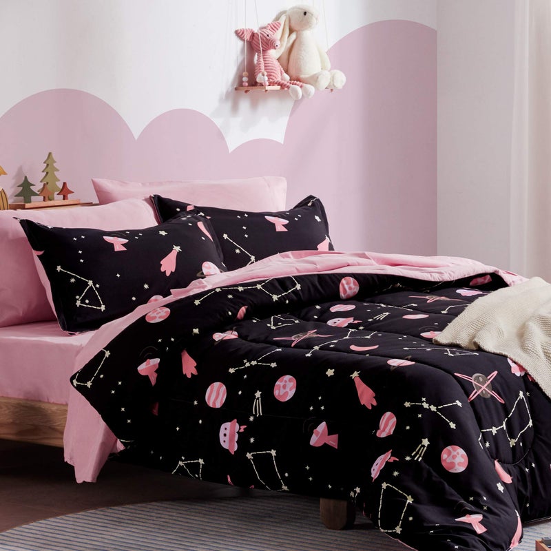SLEEP ZONE Kids Bedding Twin Comforter Set Super Soft Cute Printed 2Piece Comforter Set All Seasons for Boys Girls Fade Resistant Machine Washable Pink Galaxy