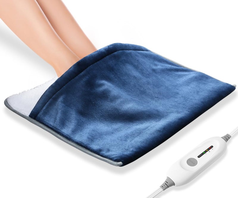 FIGERM Foot Warmer Electric, Heating Pad King Size Ultra Soft Flannel, Extra Large for Bed, Abdomen, Feet, Back, Cramp, Office/Home Under Desk, 10ft Cord, Auto Off, 22" x 20" - Blue - Image 1