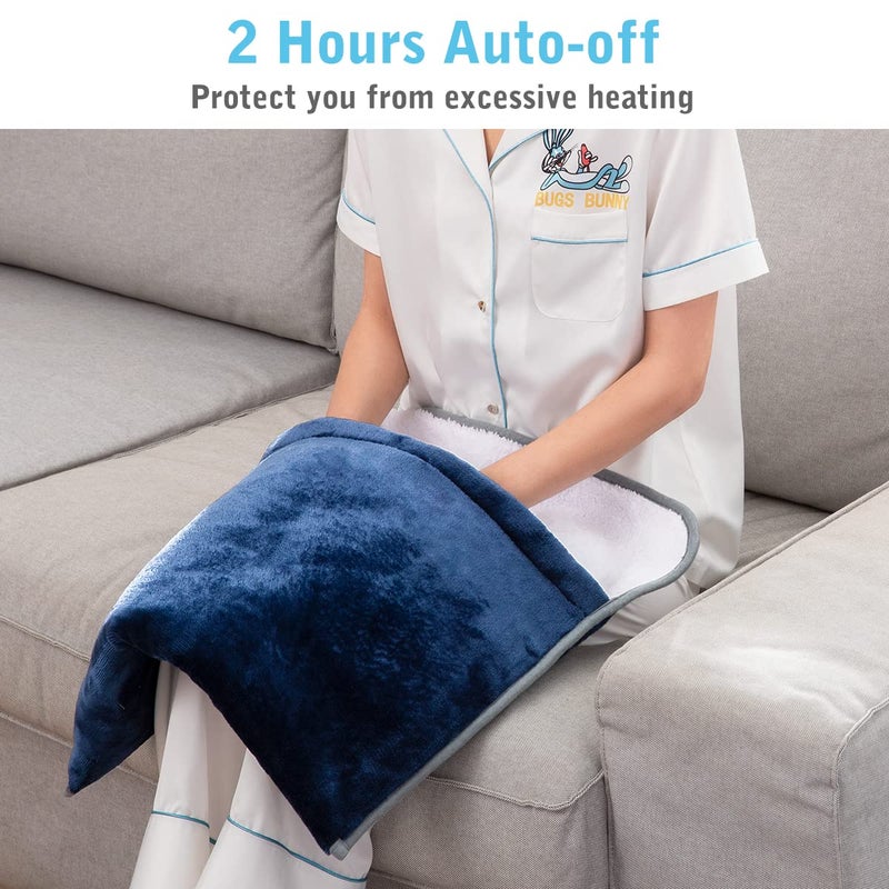FIGERM Foot Warmer Electric, Heating Pad King Size Ultra Soft Flannel, Extra Large for Bed, Abdomen, Feet, Back, Cramp, Office/Home Under Desk, 10ft Cord, Auto Off, 22" x 20" - Blue - Image 3