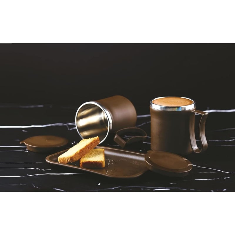 LEAWALL كوب قهوة LEAWALL مع غطاء معزول من الفولاذ المقاوم للصدأ للشاي والحليب كوب داخلي أنيق مزدوج الجدار للاستخدام في المنزل أو المكتب أو المطعم هدية 1 قطعة بني 1 قطعة بنفسجي - Image 3