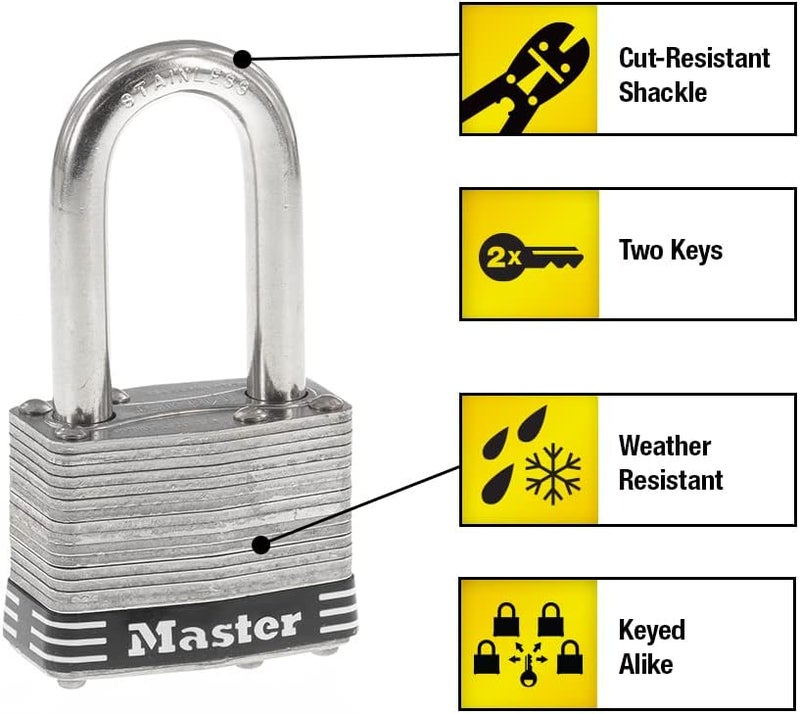 MasterLock 1SSQLF Stainless Steel Outdoor Padlock with Key, 4 Pack Keyed-Alike - Image 1