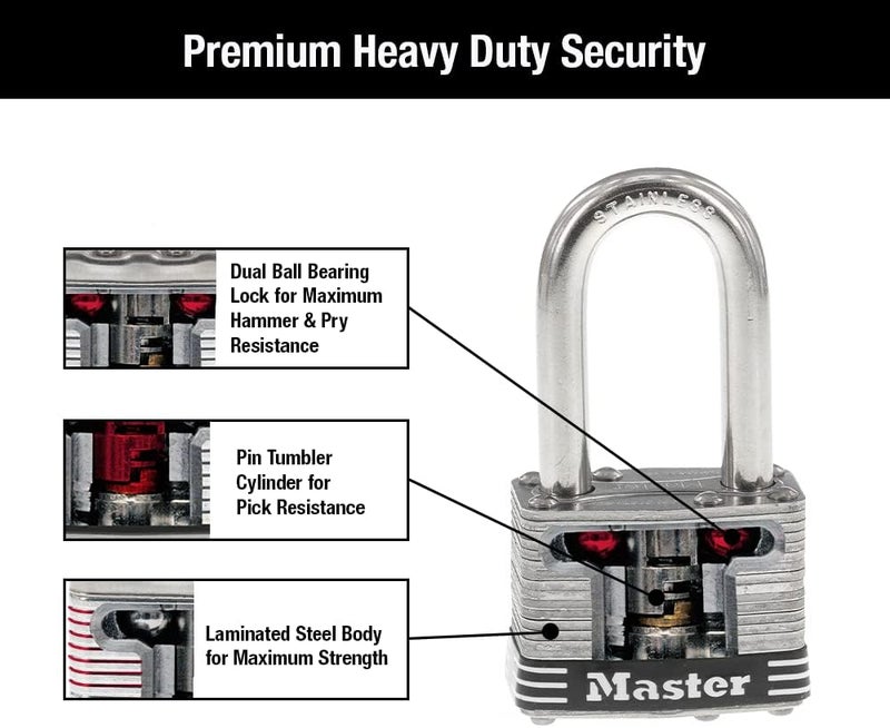 MasterLock 1SSQLF Stainless Steel Outdoor Padlock with Key, 4 Pack Keyed-Alike - Image 4