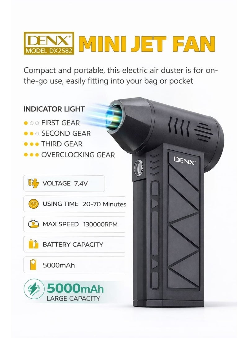 Denx DX2582 Mini Jet Fan Electric Air Duster, 130000RPM High-Speed Motor, 5000mAh Rechargeable Battery, for Electronics Cleaning - Image 1