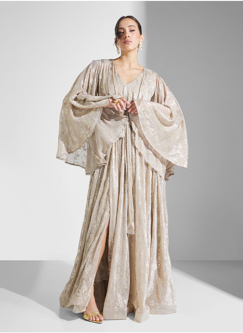 Khizana Metallic Ruffle Sleeve Self Tie Maxi Dress  - Image 1