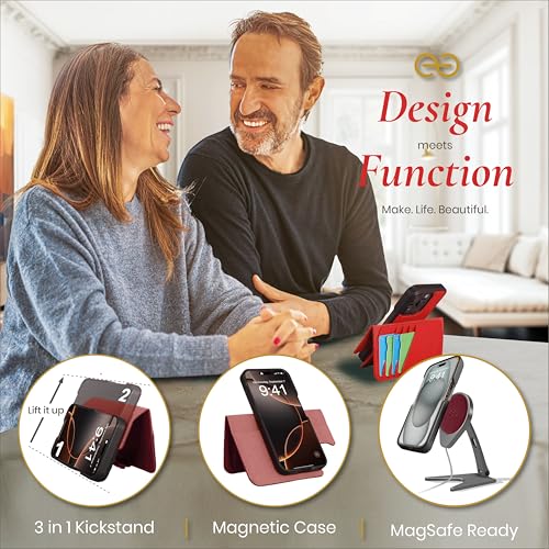 Dreem for iPhone 16 Pro Max Case Wallet, Revolutionary Phone Stand, Vegan Leather, MagSafe-Fit, Magnetic Detachable Flip Cover, RFID Blocking Card Holder, Gift-Box [Fibonacci:Burgundy] - Image 4