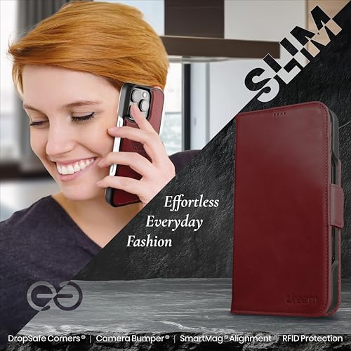 Dreem for iPhone 16 Pro Max Case Wallet, Revolutionary Phone Stand, Vegan Leather, MagSafe-Fit, Magnetic Detachable Flip Cover, RFID Blocking Card Holder, Gift-Box [Fibonacci:Burgundy] - Image 5